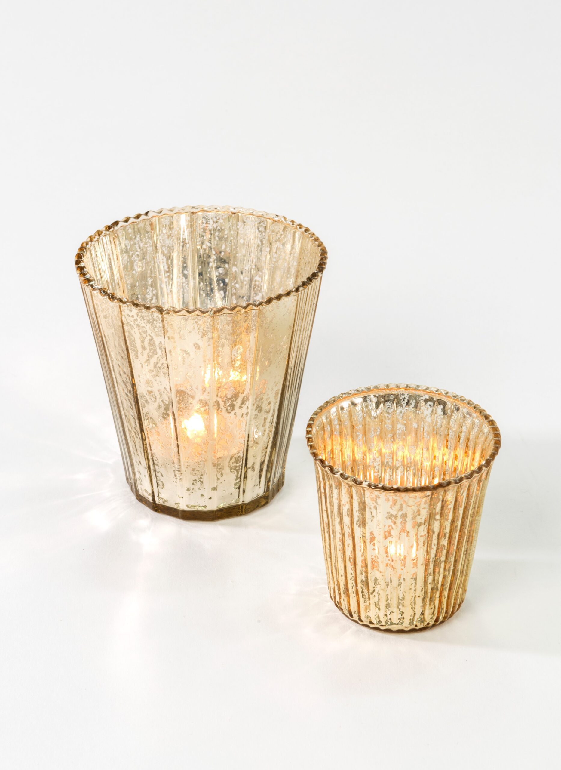 Gold Ribbed glass tea light holder