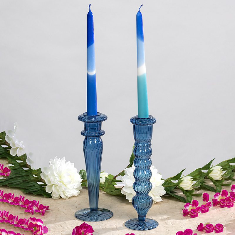 Blue Hand Blown Glass Candle Stands