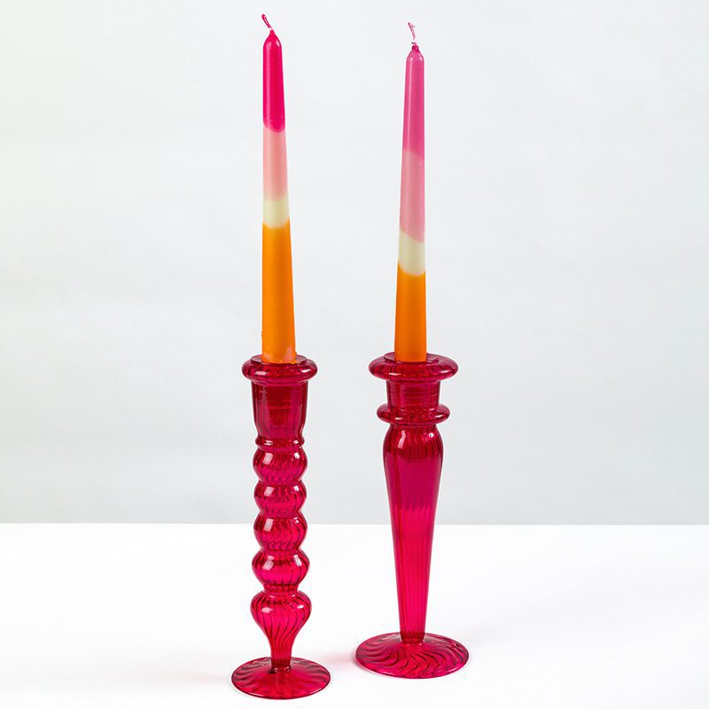 Pink Hand Blown Glass Candle Stands