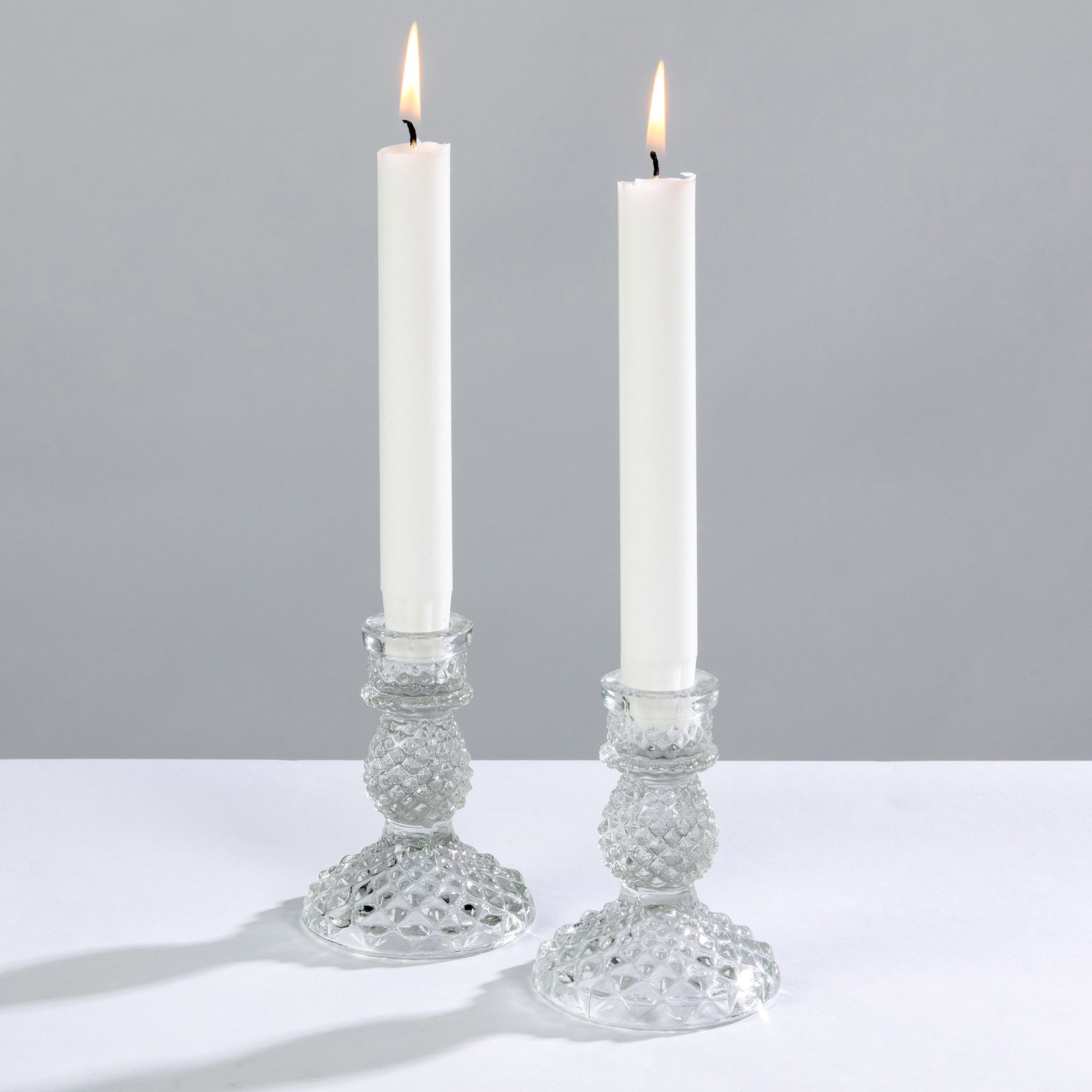Clear Pressed Glass Candle Stands