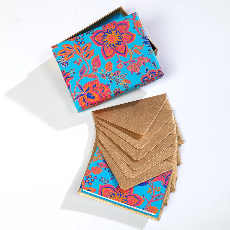 Turquoise floral note card set is vibrant popular and eyecatching